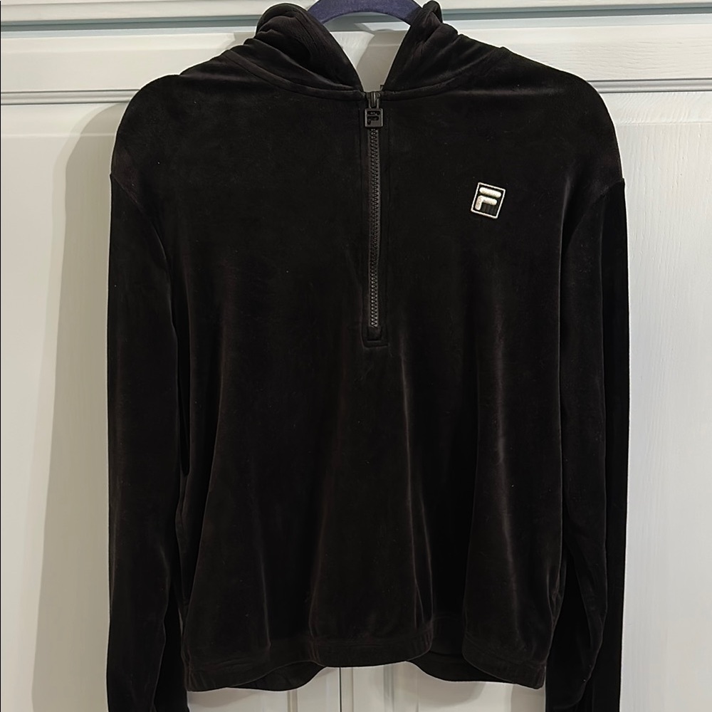 Black Velour Quarter-Zip Fila Hoodie